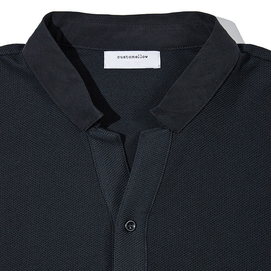 커스텀멜로우(CUSTOMELLOW) texture button collar t-shirt_CWTAM19416GRX
