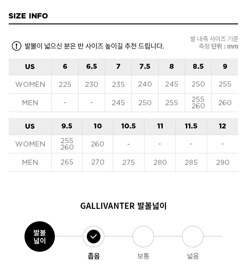 상품 상세 사이즈