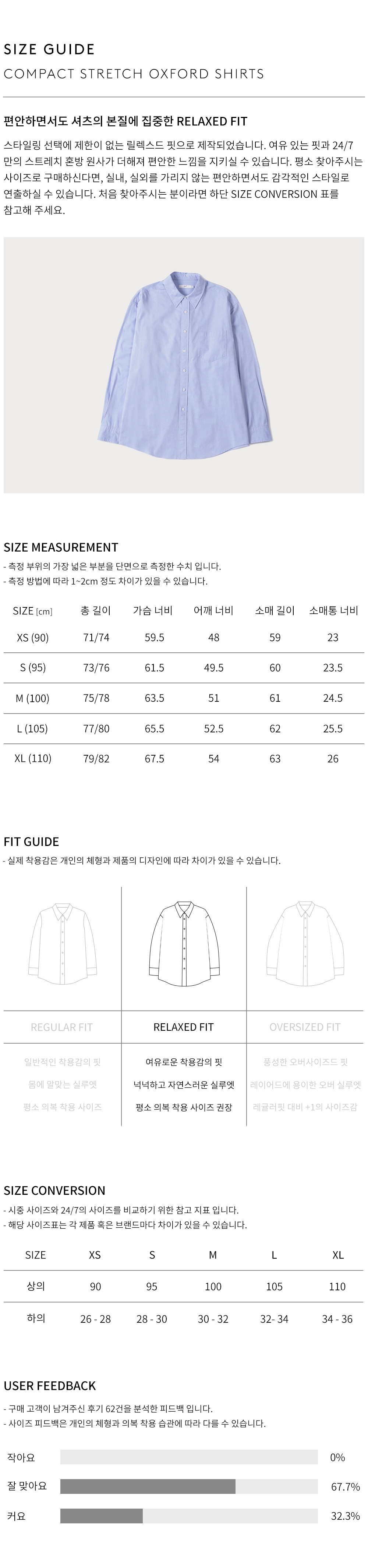 상품 상세 사이즈 표