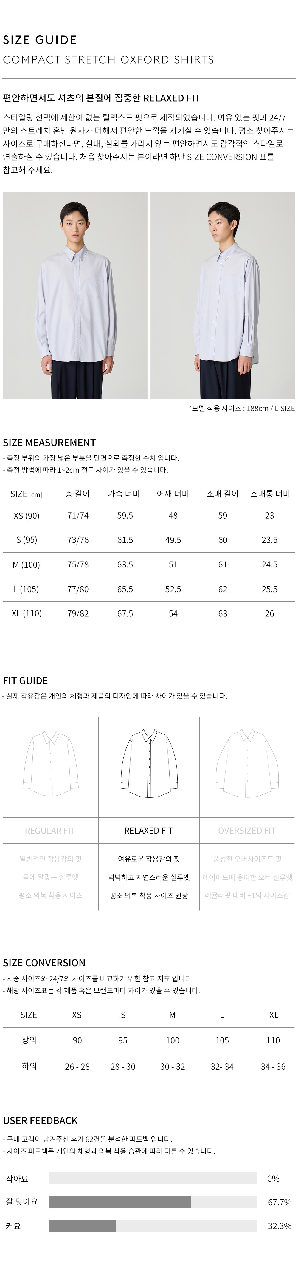 상품 상세 사이즈 표