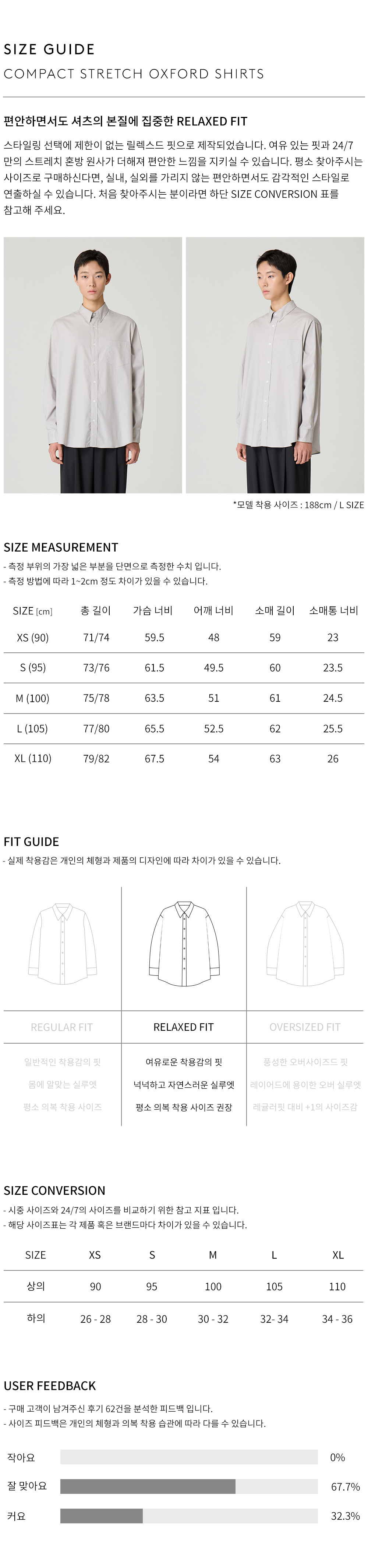 상품 상세 사이즈 표