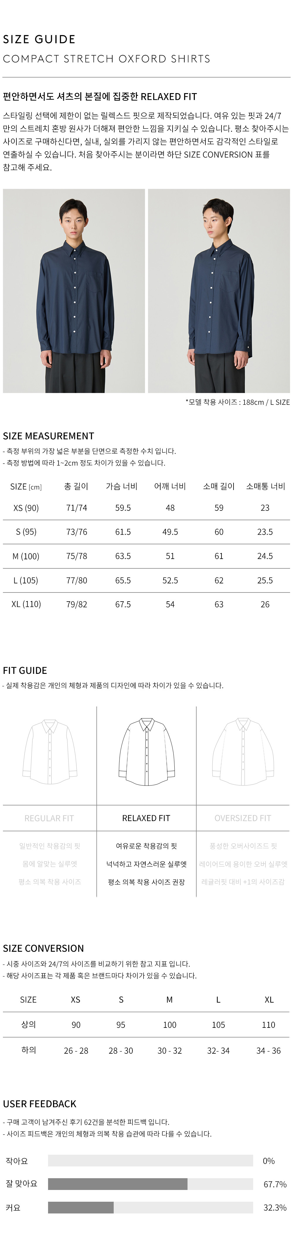 상품 상세 사이즈 표