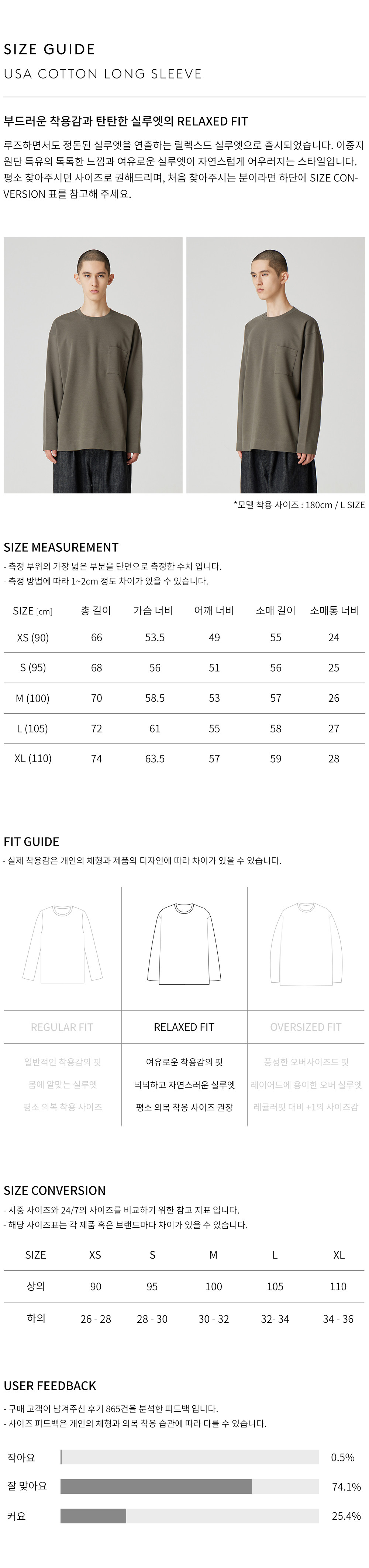 상품 상세 사이즈 표