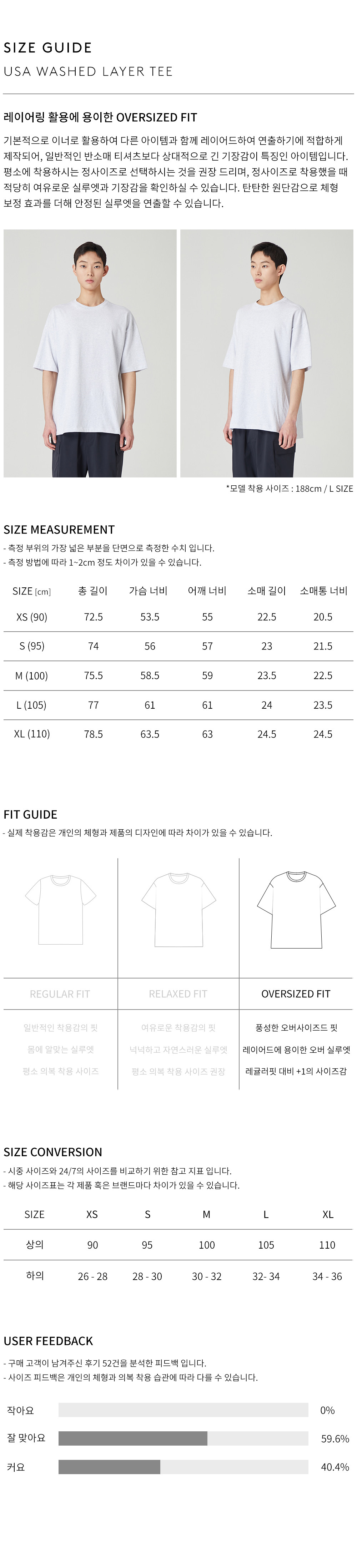 상품 상세 사이즈 표