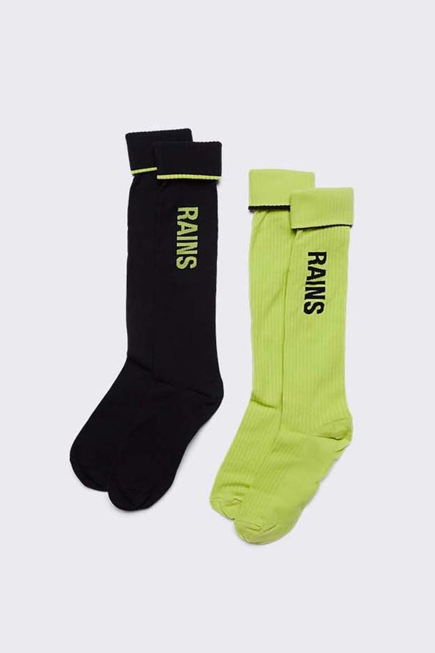 RAINS - 양말 - [RAINS] Logo Socks 2packs Black Digital Lime