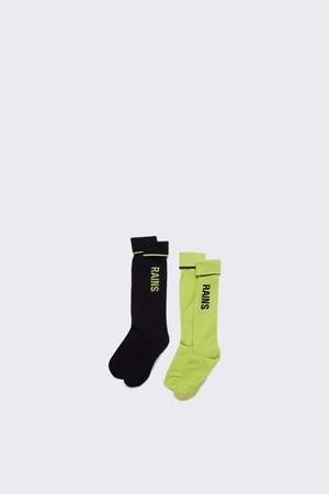 [RAINS] Logo Socks 2packs Black Digital Lime