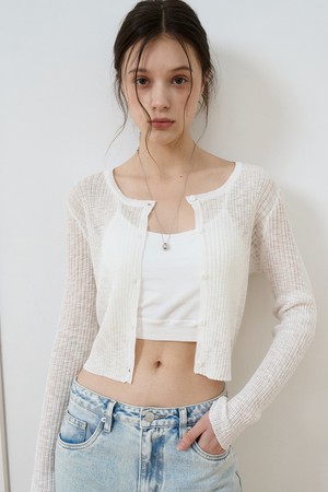 시스루 크롭 가디건 화이트 [T52]