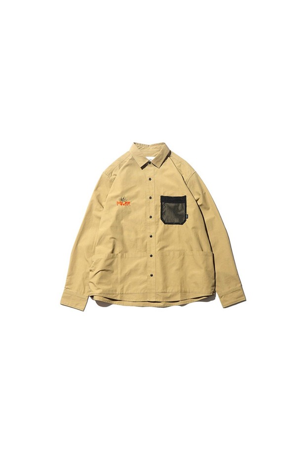 POLERSTUFF - 긴팔셔츠 - CT 립 멀티 포켓 LS 릴렉스 핏 셔츠 자켓 BEIGE