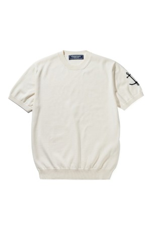 코튼 반팔 크루넥 니트 - 에크루