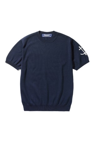 코튼 반팔 크루넥 니트 - 네이비