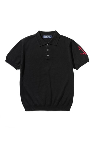 코튼 반팔 카라 니트 - 블랙