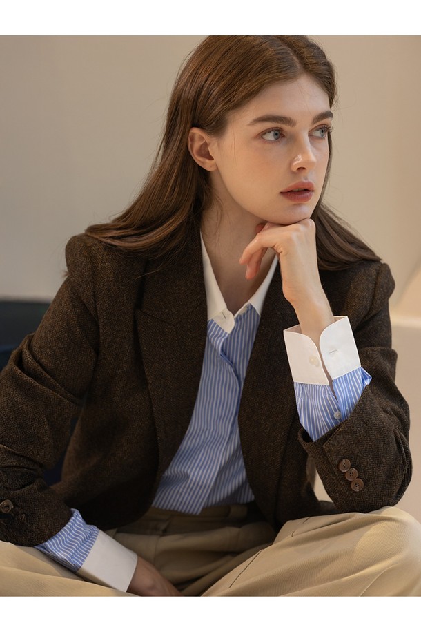 Abraham Moon - 자켓 - 헤링본 메리노울 자켓 - 브라운