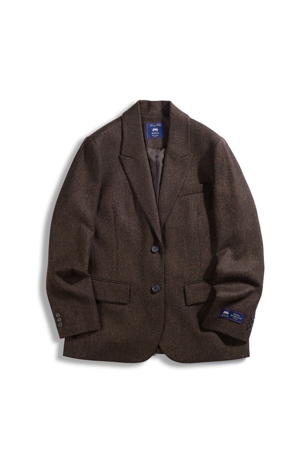 Abraham Moon - 자켓 - 헤링본 메리노울 자켓 - 브라운