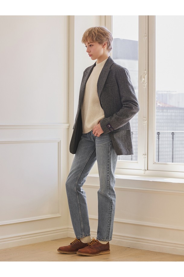 Abraham Moon - 자켓 - 헤링본 메리노울 자켓 - 그레이