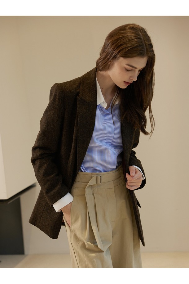 Abraham Moon - 자켓 - 헤링본 메리노울 자켓 - 브라운