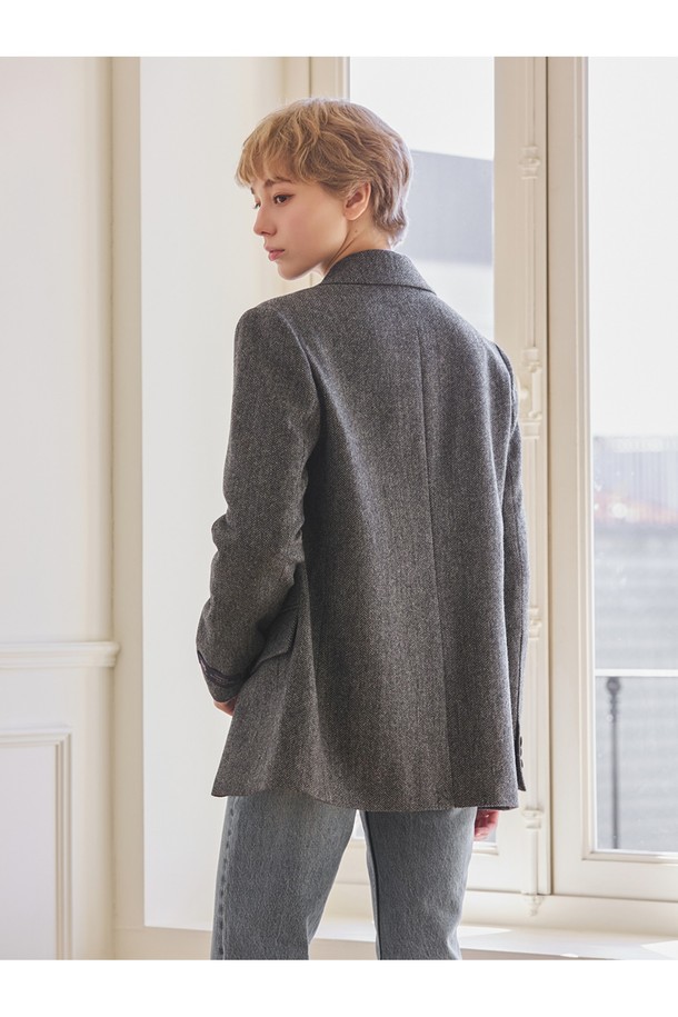 Abraham Moon - 자켓 - 헤링본 메리노울 자켓 - 그레이