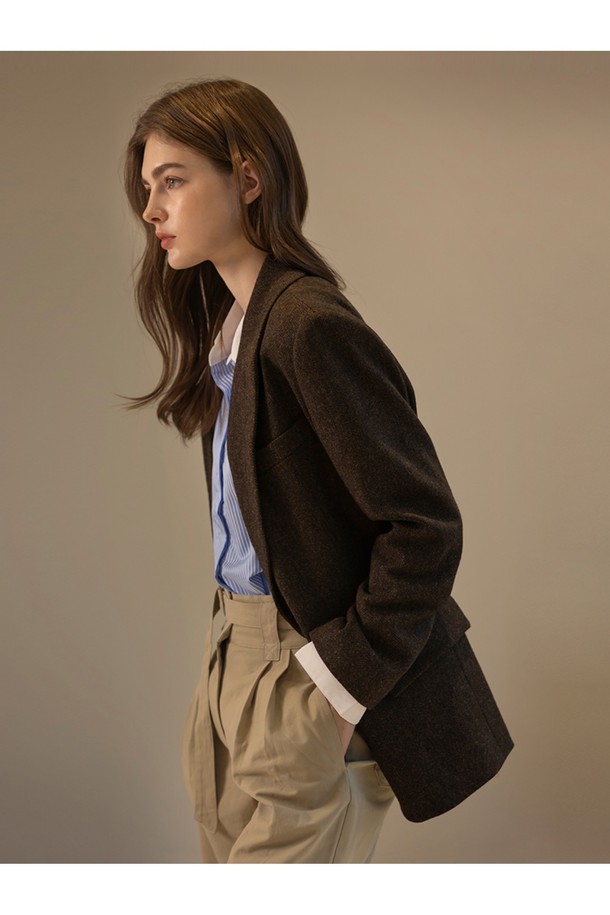 Abraham Moon - 자켓 - 헤링본 메리노울 자켓 - 브라운