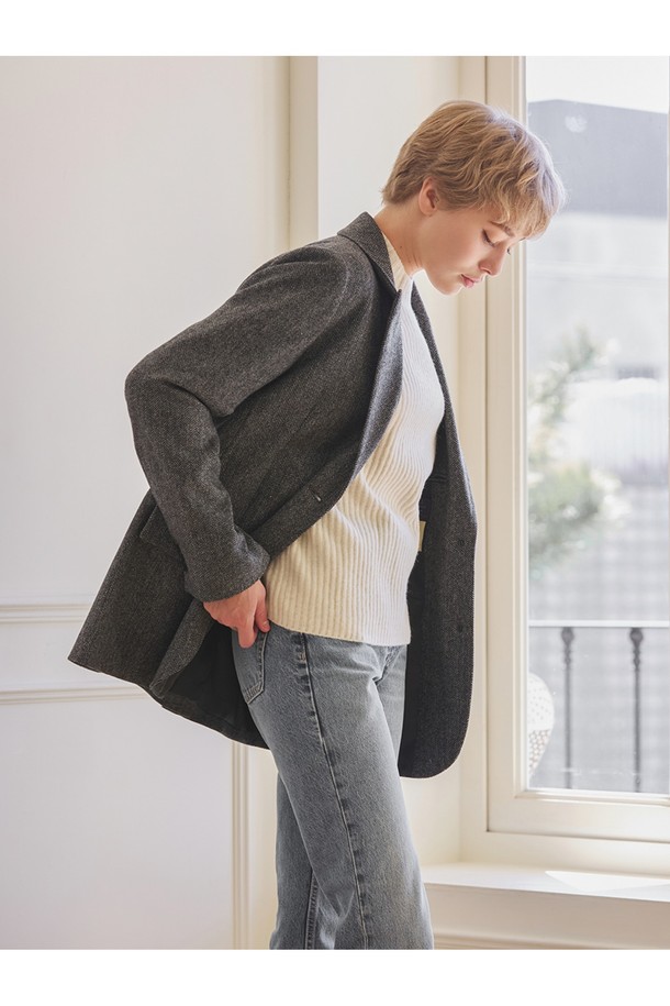 Abraham Moon - 자켓 - 헤링본 메리노울 자켓 - 그레이