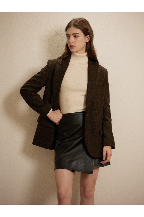 Abraham Moon - 자켓 - 헤링본 메리노울 자켓 - 브라운