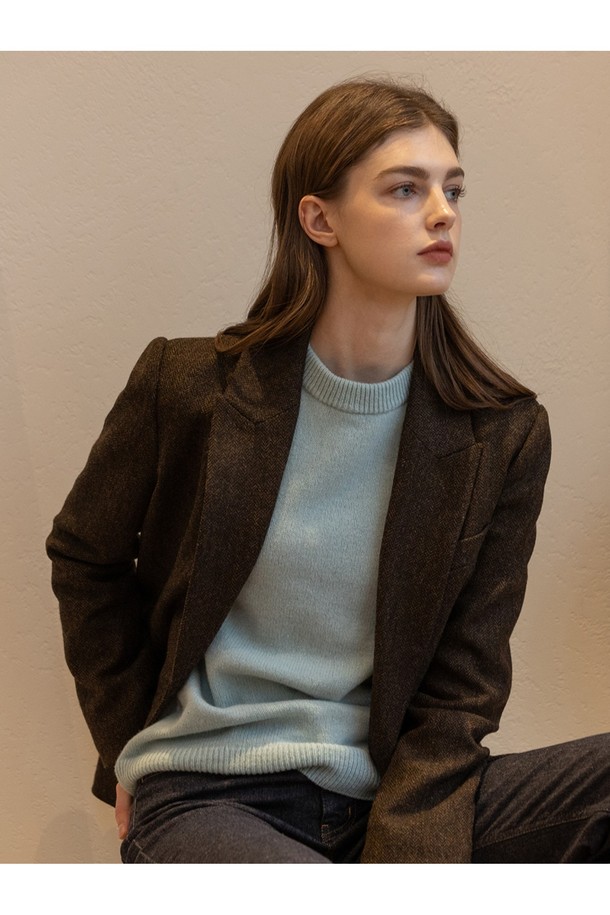 Abraham Moon - 자켓 - 헤링본 메리노울 자켓 - 브라운