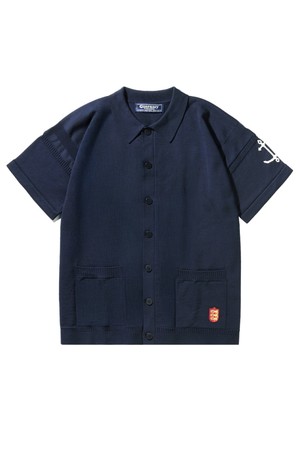 코튼 반팔 헤리티지 가디건 - 네이비