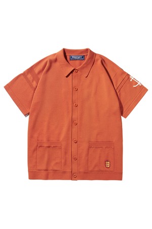 코튼 반팔 헤리티지 가디건 - 오렌지