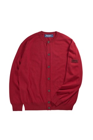 슈퍼 파인 메리노울 라운드넥 가디건 - 딥 레드