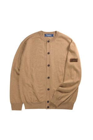 슈퍼 파인 메리노울 라운드넥 가디건 - 카멜