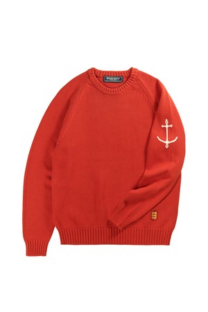 코튼 나그랑 크루넥 스웨터 - 오렌지 레드