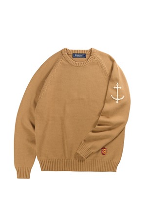 코튼 나그랑 크루넥 스웨터 - 카멜