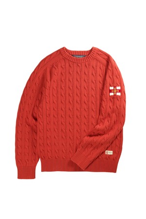 코튼 케이블 스웨터 - 오렌지 레드