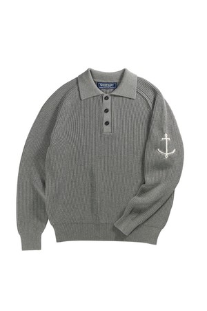 머서라이즈 코튼 새들 카라 니트 - 멜란지 그레이