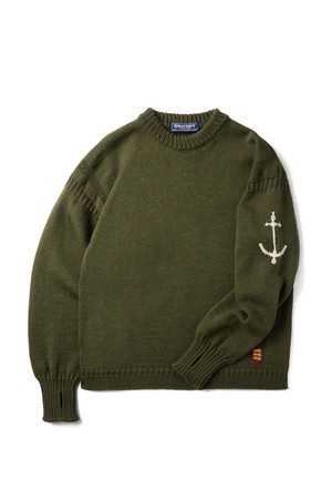 크루넥 홀가먼트 스웨터 - 아미