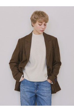헤링본 메리노울 자켓 - 카멜 브라운