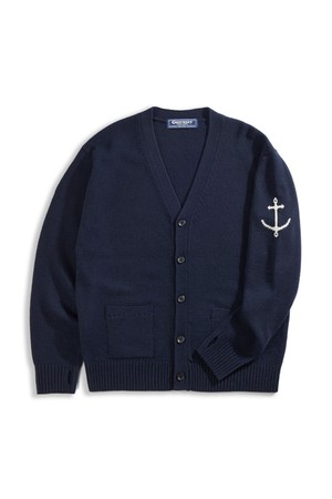 슈퍼 파인 메리노울 브이넥 가디건 - 네이비