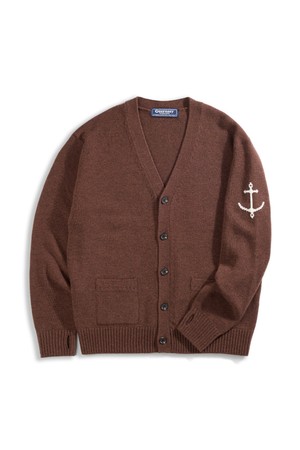 슈퍼 파인 메리노울 브이넥 가디건 - 체스트 넛