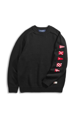 헤비코튼 시그널 플래그 스웨터 - 블랙