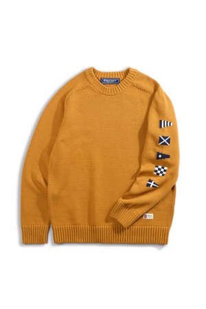 헤비코튼 시그널 플래그 스웨터 - 머스타드