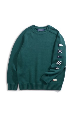 헤비코튼 시그널 플래그 스웨터 - 바질 그린