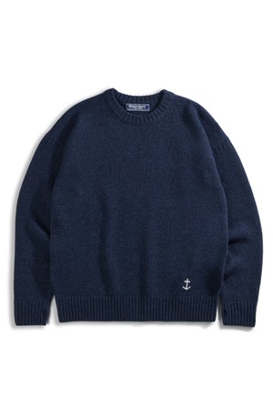 슈퍼 파인 메리노울 크루넥 건지 스웨터 - 미드나잇 네이비
