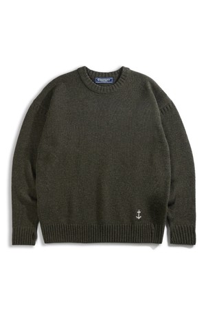 슈퍼 파인 메리노울 크루넥 건지 스웨터 - 올리브