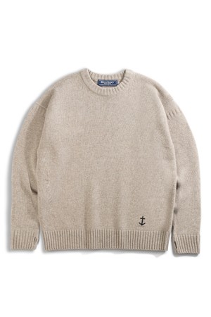 슈퍼 파인 메리노울 크루넥 건지 스웨터 - 베이지
