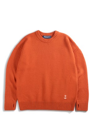 슈퍼 파인 메리노울 크루넥 건지 스웨터 - 오렌지