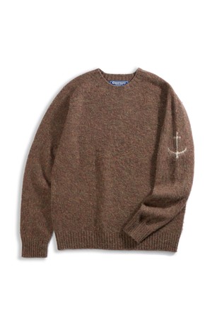 셔틀랜드울 쉐기독 홀가먼트 스웨터 - 모스 브라운
