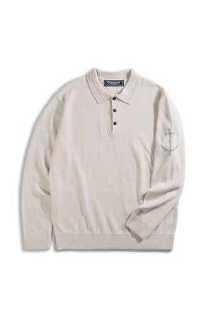 슈퍼 파인 메리노울 카라 니트 - 애쉬 베이지