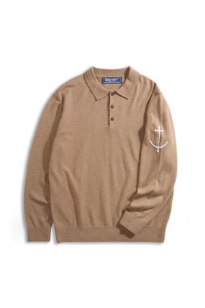 슈퍼 파인 메리노울 카라 니트 - 카멜