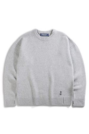 슈퍼 파인 메리노울 크루넥 건지 스웨터 - 라이트 그레이