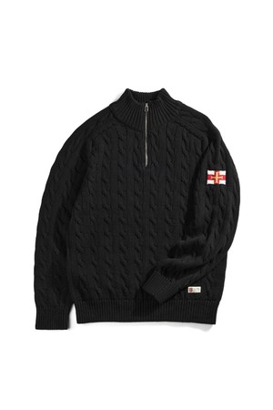 헤비코튼 케이블 하프 집업 스웨터 - 블랙