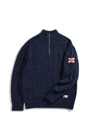 헤비코튼 케이블 하프 집업 스웨터 - 네이비