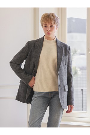 헤링본 메리노울 자켓 - 그레이